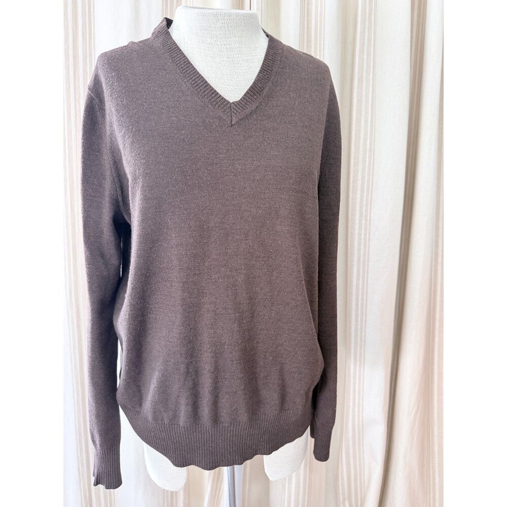 Banana Republic Extra Fine Merino Wool V-Neck Sweater Large Brown